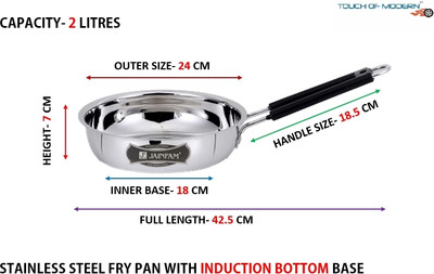 TOUCH OF MODERN Stainless Steel Fry PAN with Induction Bottom Base Fry Pan 24 cm diameter 2 L capacity(Stainless Steel, Induction Bottom)