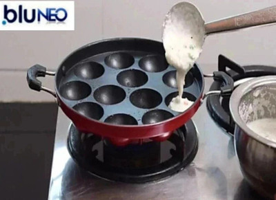 BluNeo 12 Cavities Non-Stick Appam (Paniyarrakal/Paniyaram/Appam Pan/Pan Cake Maker) Paniarakkal with Lid 0.5 L capacity 22 cm diameter(Aluminium, Non-stick)