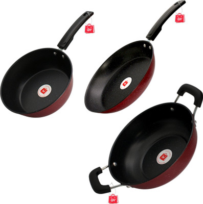 LAZYwindow LAZYwindow Induction Friendly Nonstick Sauce Pan, Fry Pan & Kadhai 20 cm diameter 1.25 L capacity(Hard Anodised, Non-stick, Induction Bottom)