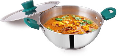 The Indus Valley Stainless Steel 3-layer Bottom Kadai with Bakelite Handle - 11.5 inch Large Kadhai 29.3 cm diameter with Lid 4.6 L capacity(Stainless Steel, Induction Bottom)