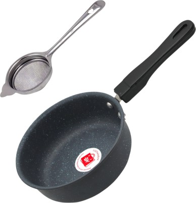 LAZYwindow Superior Quality Nonstick Frying Pan & Tea Stainer / Sauce Pan 17 cm diameter 1 L capacity(Hard Anodised, Non-stick, Induction Bottom)