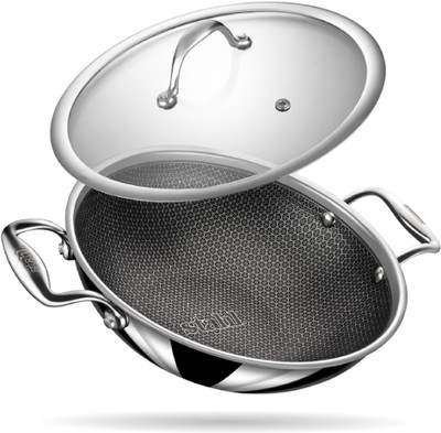 Stahl Artisan Hybrid Triply Non Stick Kadhai 26 cm diameter with Lid 3.3 L capacity(Stainless Steel, Non-stick, Induction Bottom)
