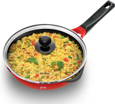 Hawkins 22cm Die-Cast Frying Pan with Lid, Red (IDCF22G) Fry Pan 22 cm diameter with Lid 1.8 L capacity(Aluminium, Non-stick, Induction Bottom)