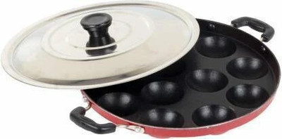 Swarambh Non-Stick 12 Cavity Aluminium Appam Patra Ponganal Maker Paniarakkal Litti Maker Appe Pan with Lid Appam Patra Non Stick with Lid Panniyarkal Non Stick Pan Paniarakkal with Lid 0.5 L capacity 17 cm diameter(Aluminium, Non-stick)