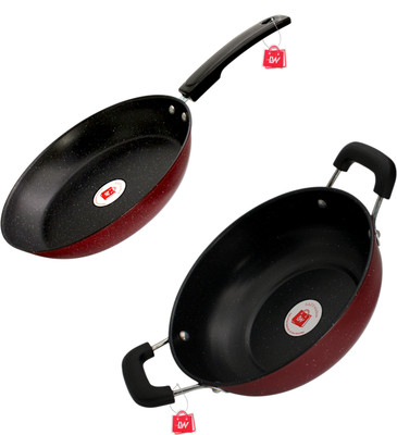 LAZYwindow LAZYwindow Nonstick Kadhai & Fry Pan 23 cm, 21 cm diameter 1 L, 1.25 L capacity(Hard Anodised, Non-stick, Induction Bottom)