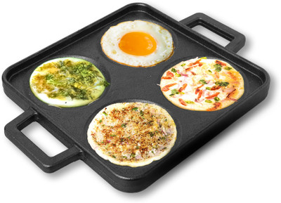 The Indus Valley Pre-seasoned Cast Iron Square Uttapam Pan - 4pit, 9.4 inch Uttapam Tawa 24 cm diameter(Cast Iron)