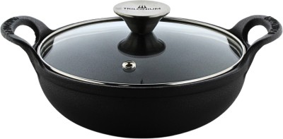 Trilonium Triple Seasoned Cast Iron CrockWok Mini Kadhai 8 inches | 1.2 kgs Kadhai 20 cm diameter with Lid 1.8 L capacity(Cast Iron, Induction Bottom)