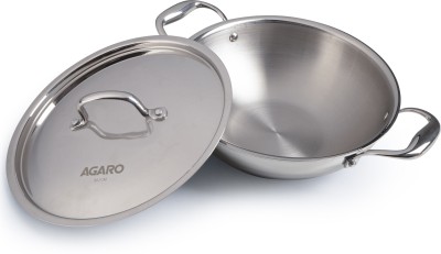 AGARO Regency Tri-Ply Steel Kadhai 24 cm diameter with Lid 2.25 L capacity(Aluminium, Non-stick, Induction Bottom)