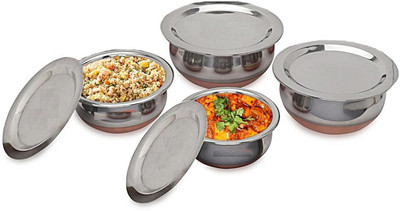 HM EVOTEK Serving Handi Set with Lid Copper Bottom Stainless Steel Cooking Pot Serving D1 Induction Bottom Non-Stick Coated Cookware Set(Steel, 4 - Piece)