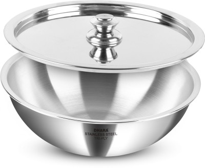 Dhara Stainless Steel Gas And Induction Base Triply Tasla with Lid 1.2 L capacity 20 cm diameter(Stainless Steel, Induction Bottom)