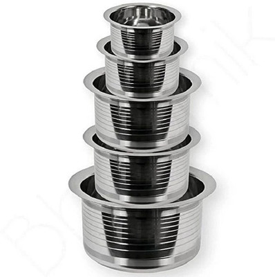 NARV Stainless Steel Patila Bhagona Tope Handi Milk Storage Tapeli Tapela T-1 Tope Set 2 L, 1.5 L, 1 L, 0.8 L, 0.5 L capacity 20 cm, 18 cm, 16 cm, 14 cm, 12 cm diameter(Stainless Steel)