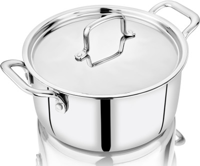 NIRLON Smart Triply Stainless Steel Stockpot /Casserole with Stainless Steel Lid Pot 18 cm diameter 2.5 L capacity with Lid(Triply, Induction Bottom)