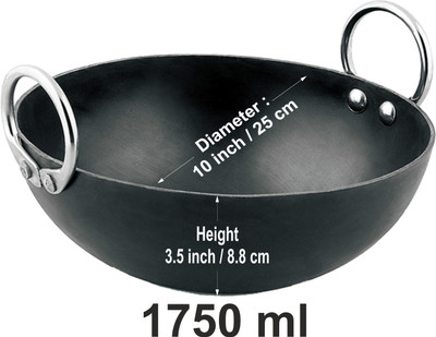 VeerEnterprises Ms Pure Iron / Loha Deep Frying 10 Inches Kadhai 25 cm diameter 1.75 L capacity(Iron)