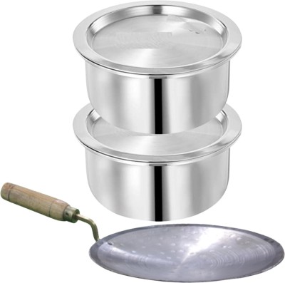 SHINI LIFESTYLE Aluminium Bhagona, Patila, Tope, Pateli,Pot 23cm with Loha Tawa Pot 23 cm diameter 4 L capacity with Lid(Aluminium)