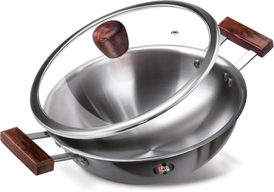 MILTON Pro cook Triply Hexa Tech Induction with Glass Lid & Wooden Handle,26 cm Kadhai 26 cm diameter with Lid 3.25 L capacity(Triply, Stainless Steel, Non-stick, Induction Bottom)