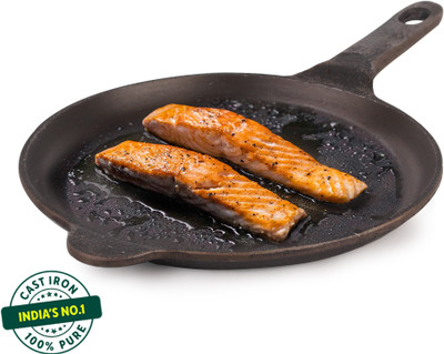 The Indus Valley Super Smooth Cast Iron Shallow Fry Pan With Long Handle - 10 inch Fry Pan 25.4 cm diameter 0 L capacity(Cast Iron, Induction Bottom)