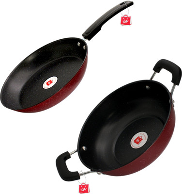 LAZYwindow Nonstick Kadhai & Fry Pan 23 cm, 21 cm diameter 1 L, 1.25 L capacity(Hard Anodised, Non-stick, Induction Bottom)