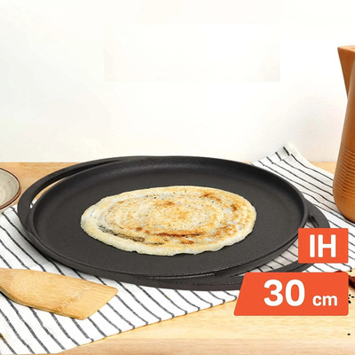 Meyer Pre-Seasoned Cast Iron Flat Dosa/Roti/Chapati Tawa Pan with 2 Side Handle Tawa 30 cm diameter(Cast Iron, Induction Bottom)