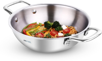 Airsteel Triply Stainless Steel Kadhai 30 cm diameter 4.6 L capacity(Triply, Non-stick, Induction Bottom)