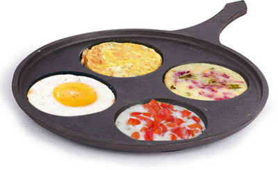 The Indus Valley Pre-Seasoned Cast Iron Uttapam Tawa 4 pit - 10.8 inch Tawa 27.5 cm diameter(Cast Iron)