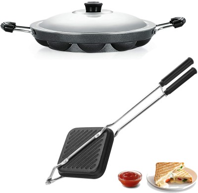 HM EVOTEK Litti Maker | Appe Stand | Dishwasher Safe, Non Electric Grill Sandwich Maker K4 Paniarakkal Set with Lid 0 L capacity 21 cm diameter(Aluminium, Non-stick)