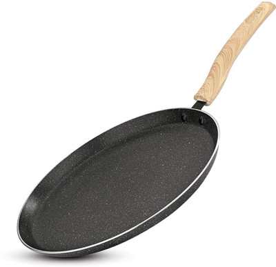 MS WORLD Non-Stick Dosa Tawa with Wooden Finish Handle, Easy Food Release Tawa 30 cm diameter(Aluminium, Non-stick, Induction Bottom)