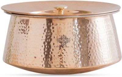 IndianArtVilla Copper Hammered Patila with Lid with Tin lining, 9 inch, Copper Cookware Pot 22.86 cm diameter 4 L capacity(Copper)