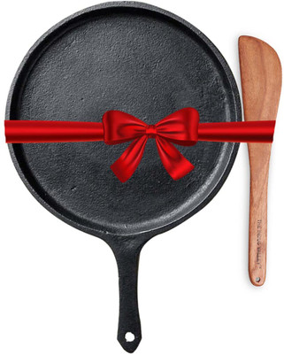 The Indus Valley Pre-Seasoned Cast Iron Tawa with Free Wooden Spatula for Dosa/Chapathi -10.3inch Tawa 25.7 cm diameter(Cast Iron)