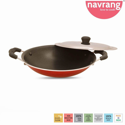 NAVRANG NONSTICK APPACHETTY WITH SS LID, NON INDUCTION,RED Appachatty with Lid 1.1 L capacity 23 cm diameter(Aluminium, Non-stick)