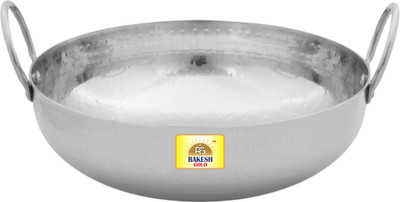 Rakesh Gold Stainless steel heavy bottom for kadhai Kitchen | Hammered steel kadhai cooking Kadhai 31 cm diameter 5 L capacity(Stainless Steel)