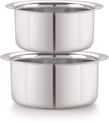 SHINI LIFESTYLE Stainless Steel Serving Bowl Stainless steel Bhagona, Steel Rounded Patila, milk pot and tope 3L(Pack of 2, Silver)