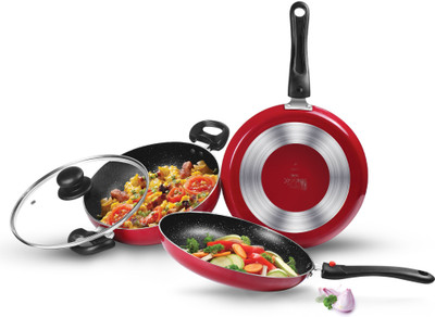 MILTON Pro Cook Kitchen Pride Non Induction Cookware, Maroon Non-Stick Coated Cookware Set(Aluminium, 3 - Piece)