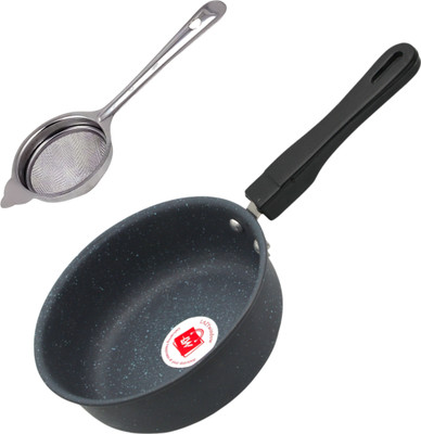 LAZYwindow Premium Quality Nonstick Tea Strainer (Chai Chalni) & Sauce Pan 17 cm diameter 0.75 L capacity(Hard Anodised, Non-stick, Induction Bottom)