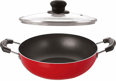 NIRLON Nonstick Coated Aluminium Deep Kadhai Big Size Kadhai 24 cm diameter with Lid 3 L capacity(Aluminium, Non-stick)