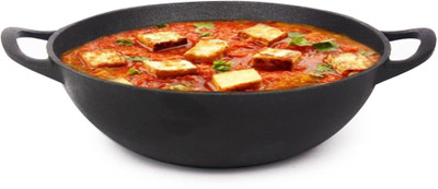 The Indus Valley Pre-Seasoned Cast Iron Deep Kadai with Flat Handles - 10.5 inch Kadhai 27 cm diameter 2.5 L capacity(Cast Iron, Induction Bottom)