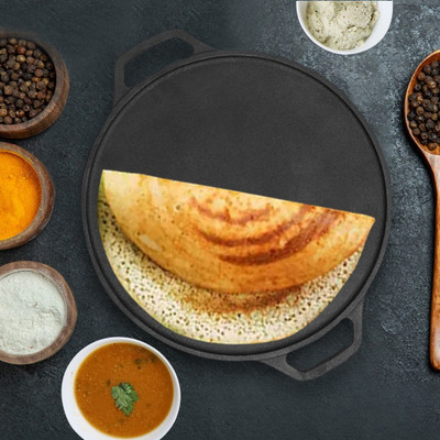 SLmart Smooth(Turning) Dosa/Roti Tawa 12inch Pre-Seasoned cast iron Flat Pan 30.4 cm diameter 0 L capacity(Cast Iron, Induction Bottom)