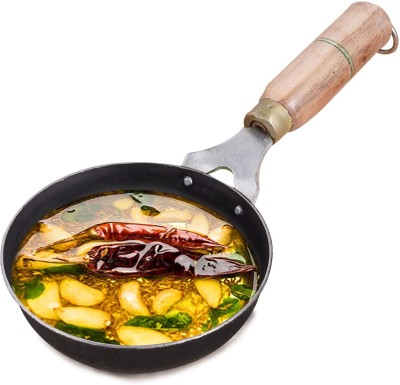 The Indus Valley Pre-seasoned Iron Tadka Pan with Wooden Handle - 5inch Tadka Pan 12.7 cm diameter 0.3 L capacity(Iron)