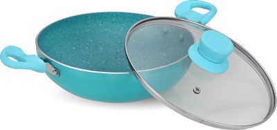 NAVRANG NAVRANG AQUA BLUE ALUMINIUM GRANITE NONSTICK KADAI 240 MM WITH GLASS LID Kadhai 24 cm diameter with Lid 2.2 L capacity(Aluminium, Non-stick)