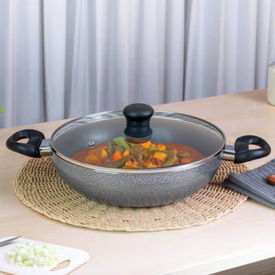 Kreme DELUXE 3mm 260mm Kadhai 26 cm diameter with Lid 3.5 L capacity(Aluminium, Non-stick, Induction Bottom)