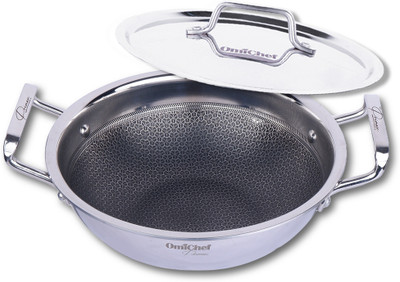 Omichef Primax 22CM(2.1 Ltr) Triply Stainless Steel Honeycomb Kadhai, with Lid Kadhai 22 cm diameter with Lid 2.1 L capacity(Triply, Induction Bottom)