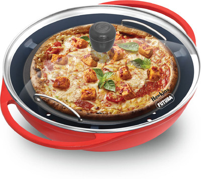 Hawkins Pizza Maker and Cake Baker, Gas Oven, Baking,Red Grill Pan 30 cm diameter with Lid 5 L capacity(Aluminium, Non-stick)