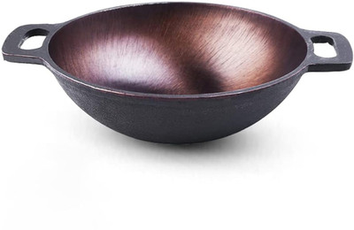 The Indus Valley Super Smooth Cast Iron Kadai for Deep Frying - 8 inch Kadhai 20.3 cm diameter 1.3 L capacity(Cast Iron, Induction Bottom)