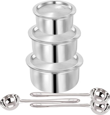SHINI LIFESTYLE Aluminium Bhagona, Patila,Milk Pot 26cm,24cm,23cm with ladle Pot 26 cm, 24 cm, 23 cm diameter 5 L, 4.5 L, 4 L capacity with Lid(Aluminium, Stainless Steel)