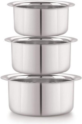 SHINI LIFESTYLE Stainless Steel Bhagona, Patila, Tope, Pateli, Milk Tope Set 4 L, 3.5 L, 3 L capacity 22 cm, 21 cm, 20 cm diameter(Stainless Steel)