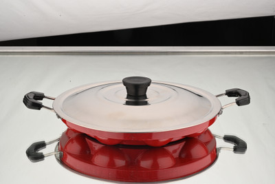 BartanJi Non-Stick Aluminium 12 Cavity Appam Paniyarakkal | Paniyaram | Appam Pan Appachatty with Lid 1.2 L capacity 20 cm diameter(Aluminium, Non-stick)