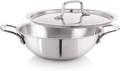 NIRLON Plus Triply 3 Layer Stainless Steel Cookware Deep Kadhai 20cm with Steel Lid Kadhai 20 cm diameter with Lid 1.6 L capacity(Triply, Induction Bottom)