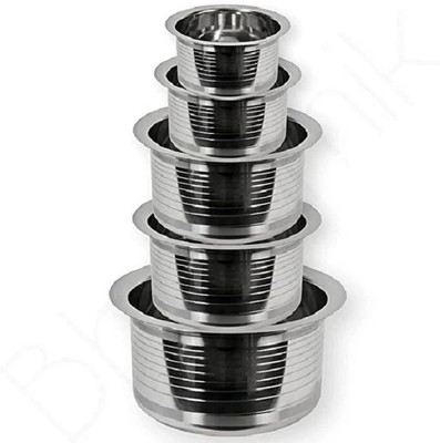 NARV Stainless Steel Patila Bhagona Tope Handi Milk Storage Tapeli Tapela T-5 Tasla Set 2 L, 1.5 L, 1 L, 0.8 L, 0.5 L capacity 20 cm, 18 cm, 16 cm, 14 cm, 12 cm diameter(Stainless Steel)