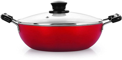 Dynore 2.5L Aluminium Non-Stick Deep Kadai|Gas & Induction Compatible Kadhai 24 cm diameter with Lid 2.5 L capacity(Aluminium, Non-stick, Induction Bottom)