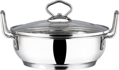 VINOD Stainless Steel Kadai with Glass Lid Kadhai 26 cm diameter with Lid 3.7 L capacity(Stainless Steel, Induction Bottom)