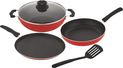 REAL KITCHEN Nonstick 5Pcs Gift Set - Kadai 24cm/ Fry Pan 24cm/ Dosa Tawa 27.3cm Kadhai 24 cm diameter with Lid 2.5 L capacity(Aluminium, Non-stick)